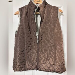 Brown Quilted Vest with faux fur lining